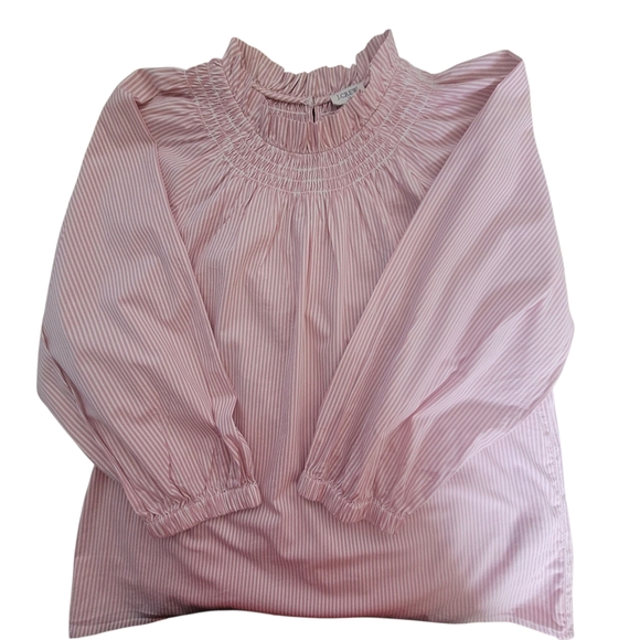 J. Crew Tops - J. Crew Blouse Women's Small Striped Ruffle Neck LS Preppy Nautical Red White